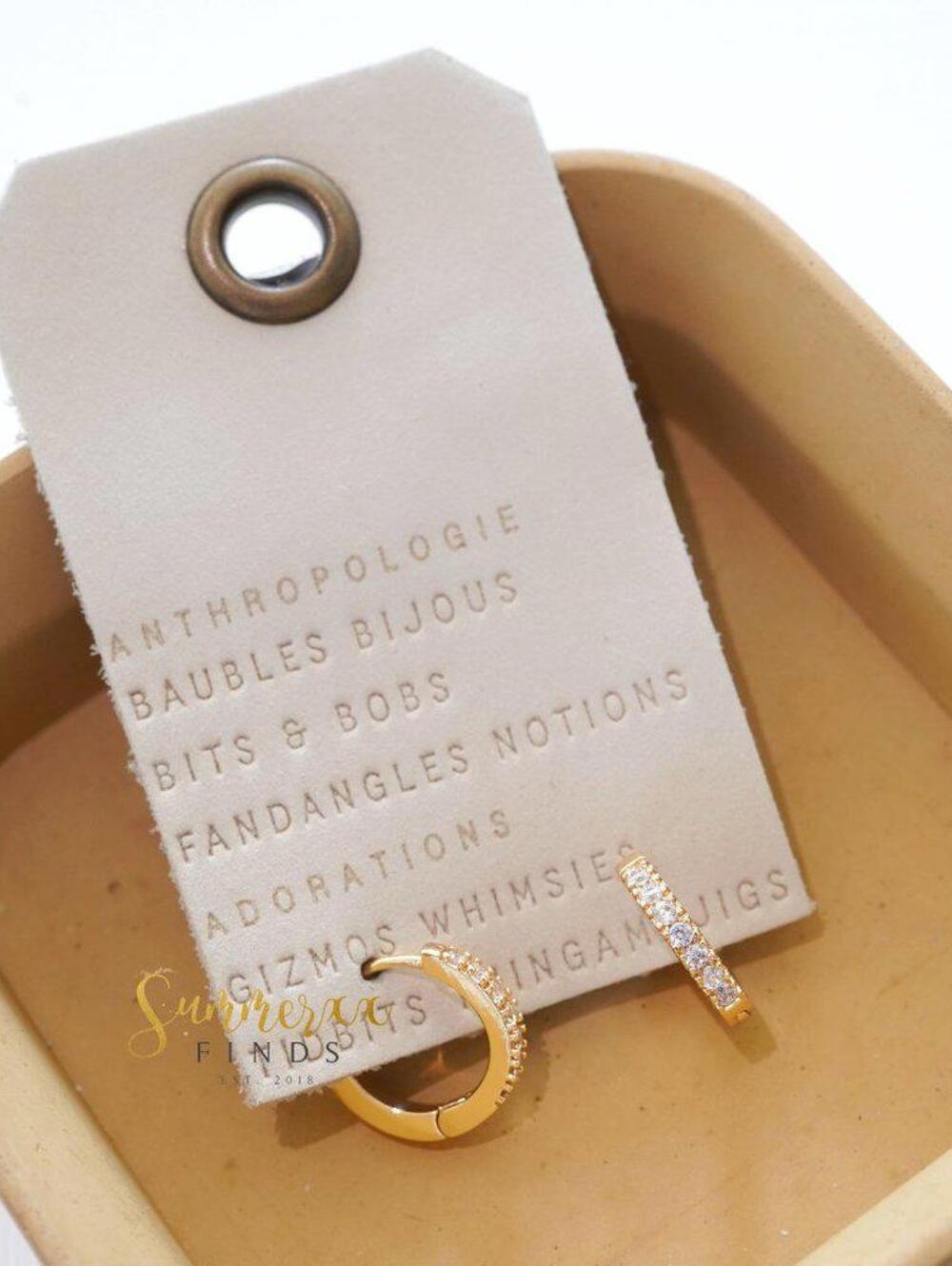 Anthropologie Pave Huggie Hoop Earrings Gold
